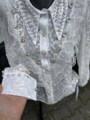 Şehrazat Butik Yakası İnci Detaylı Tasarım Gömlek (89078)