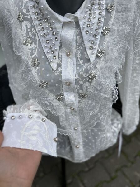 Şehrazat Butik Yakası İnci Detaylı Tasarım Gömlek (89078)