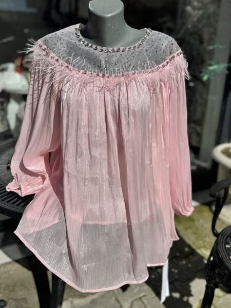 Şehrazat Butik Göğüs Tüylü Tasarım Gömlek (89930)