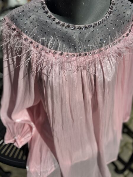 Şehrazat Butik Göğüs Tüylü Tasarım Gömlek (89930)