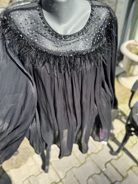 Şehrazat Butik Göğüs Tüylü Tasarım Gömlek (89930)