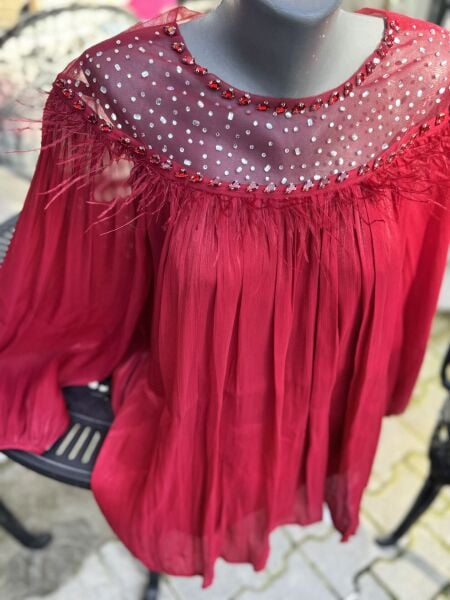 Şehrazat Butik Göğüs Tüylü Tasarım Gömlek (89930)