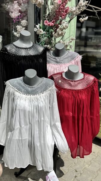 Şehrazat Butik Göğüs Tüylü Tasarım Gömlek (89930)