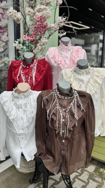 Şehrazat Butik Sarkıt Tasarım Gömlek Beyaz