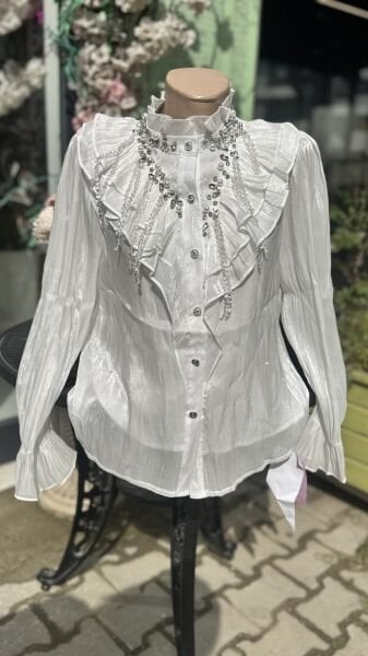 Şehrazat Butik Sarkıt Tasarım Gömlek Beyaz