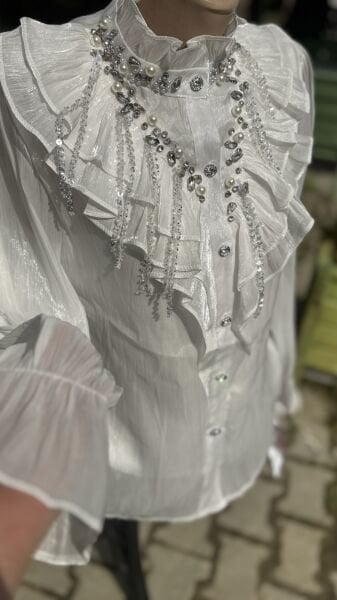 Şehrazat Butik Sarkıt Tasarım Gömlek Beyaz