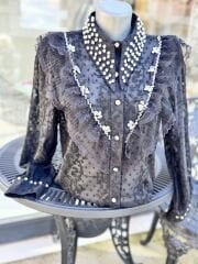 Şehrazat Butik Yakası İnci Detaylı Tasarım Gömlek (89078)