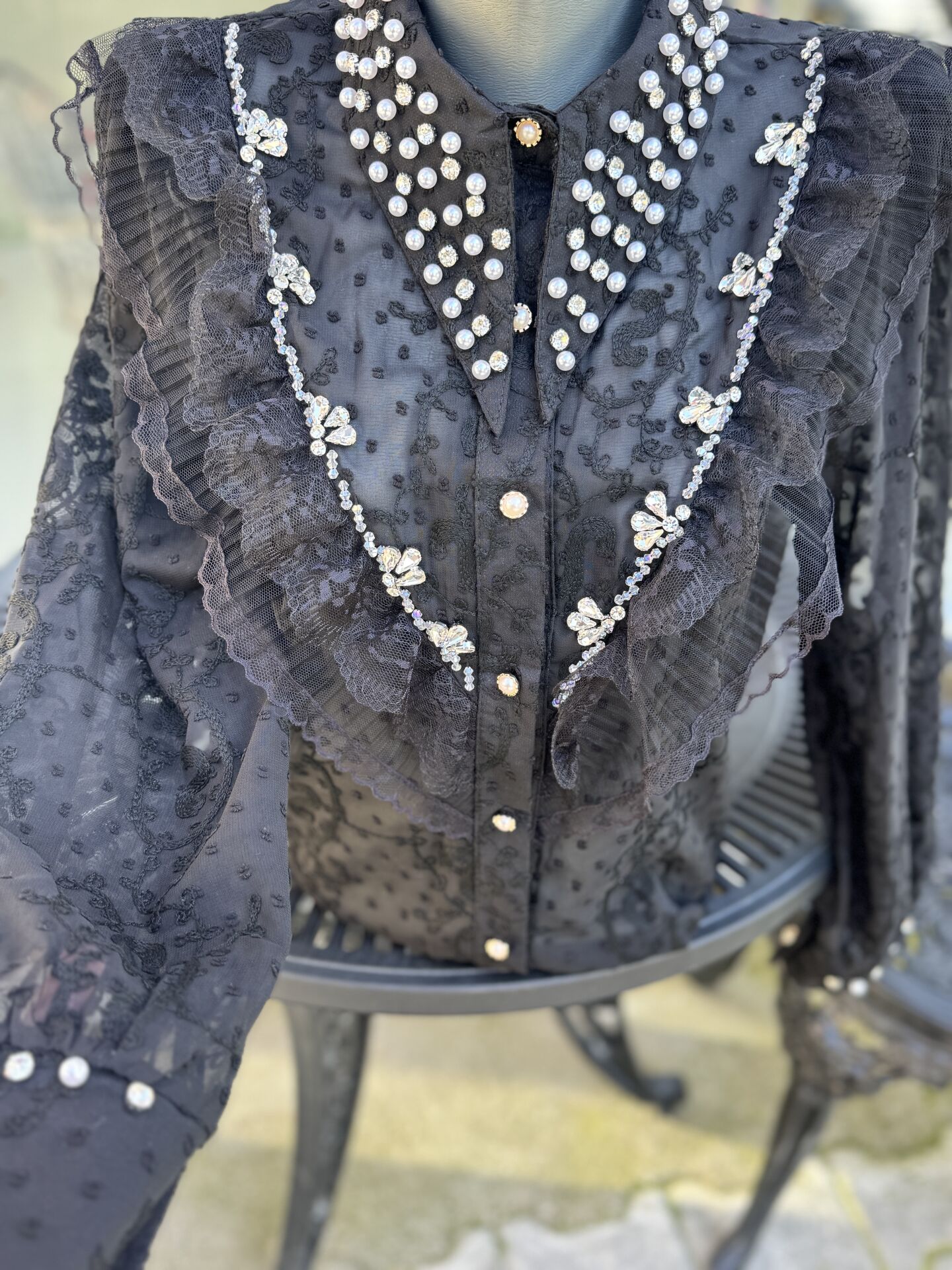 Şehrazat Butik Yakası İnci Detaylı Tasarım Gömlek (89078)