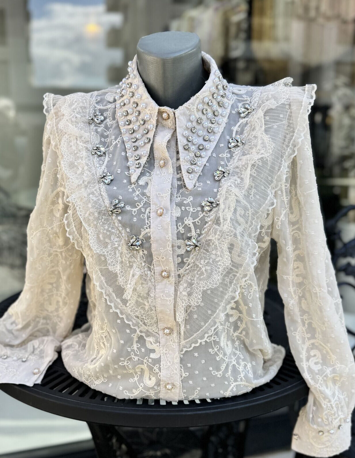Şehrazat Butik Yakası İnci Detaylı Tasarım Gömlek (89078)