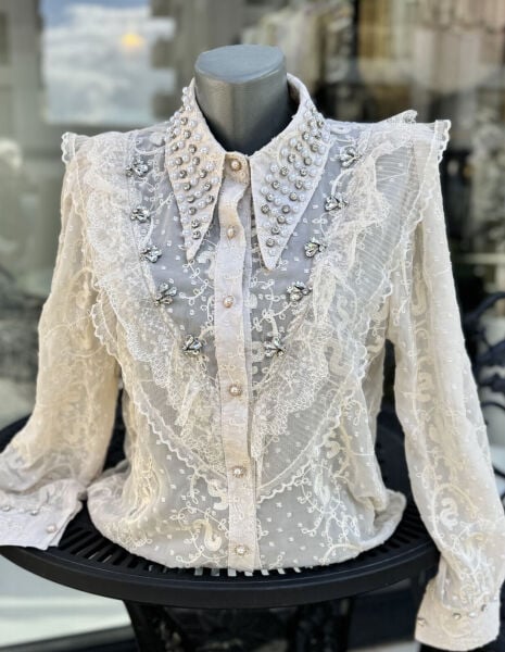 Şehrazat Butik Yakası İnci Detaylı Tasarım Gömlek (89078)