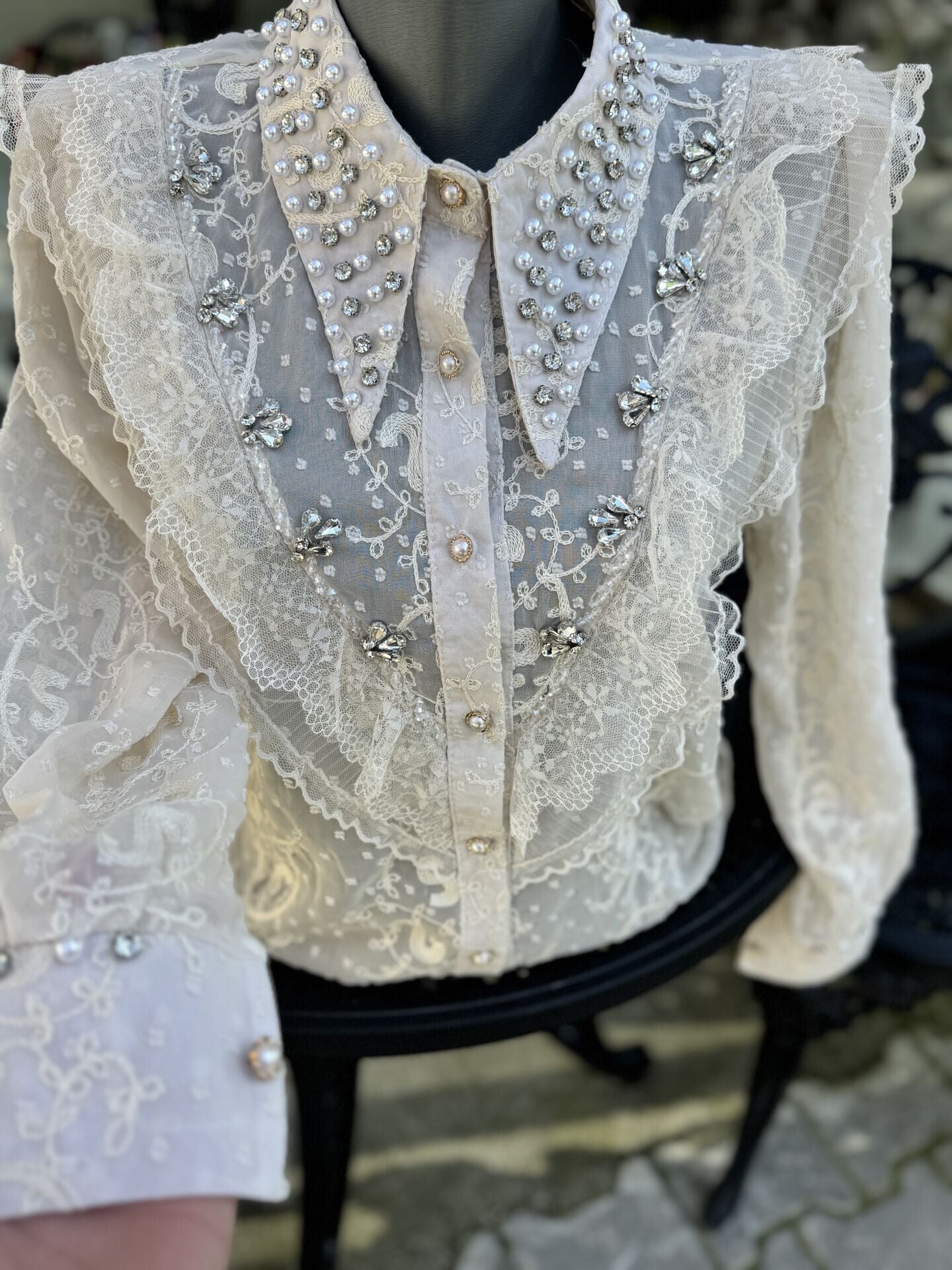 Şehrazat Butik Yakası İnci Detaylı Tasarım Gömlek (89078)