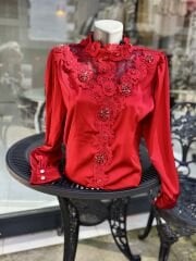 Şehrazat Butik Yakası Güllü Tasarım Gömlek (89932)