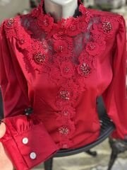 Şehrazat Butik Yakası Güllü Tasarım Gömlek (89932)