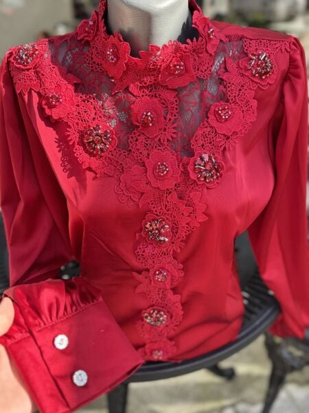 Şehrazat Butik Yakası Güllü Tasarım Gömlek (89932)