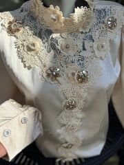 Şehrazat Butik Yakası Güllü Tasarım Gömlek (89932)