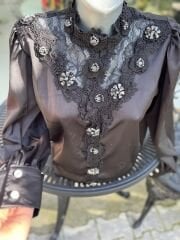 Şehrazat Butik Yakası Güllü Tasarım Gömlek (89932)